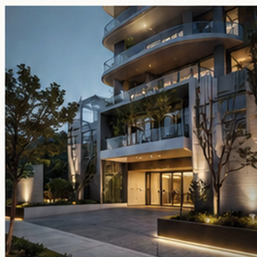 Contemporary multi-residential architecture at dusk